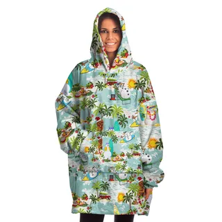 Christmas Snowman Surfing Cozy Hawaiian Hoodie Blanket For Women