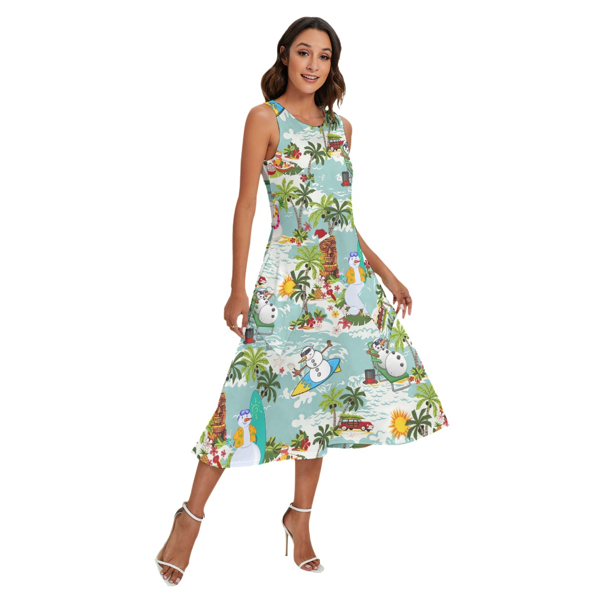 Snowman Surfing Christmas Hawaiian Long Dress For Women - variant image 1