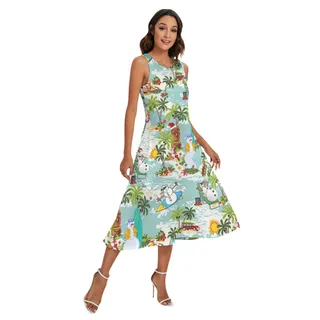 Snowman Surfing Christmas Hawaiian Long Dress For Women