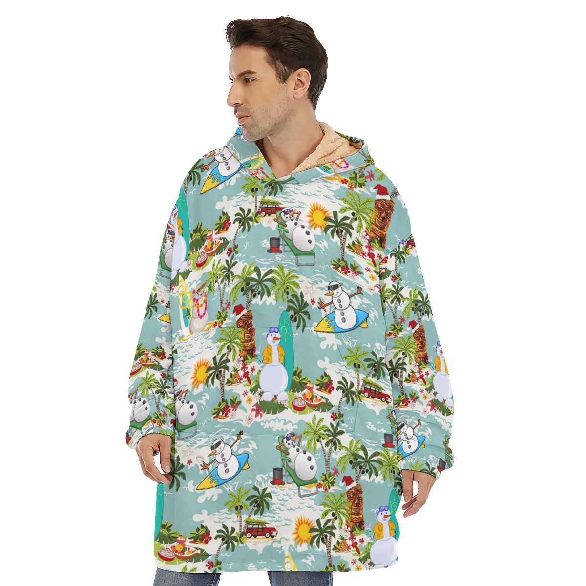 Christmas Snowman Surfing Hawaiian Hoodie Blanket - variant image 1