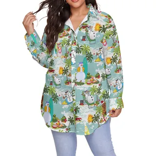 Christmas Snowman Tropical Hawaiian Plus Size Shirt For Women