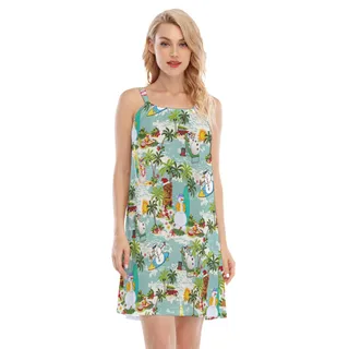 Snowman Surfing Tropical Hawaiian Dress For Women