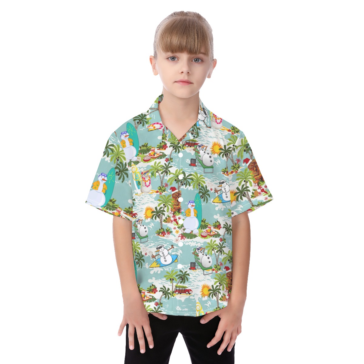 Cute Snowman Surfing Christmas Hawaiian Shirt For Kids - variant image 1