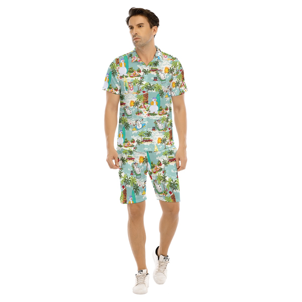 Snowman Surfing Tropical Hawaiian Shirt And Shorts For Men - variant image 1