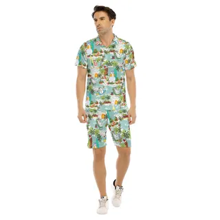 Snowman Surfing Tropical Hawaiian Shirt And Shorts For Men