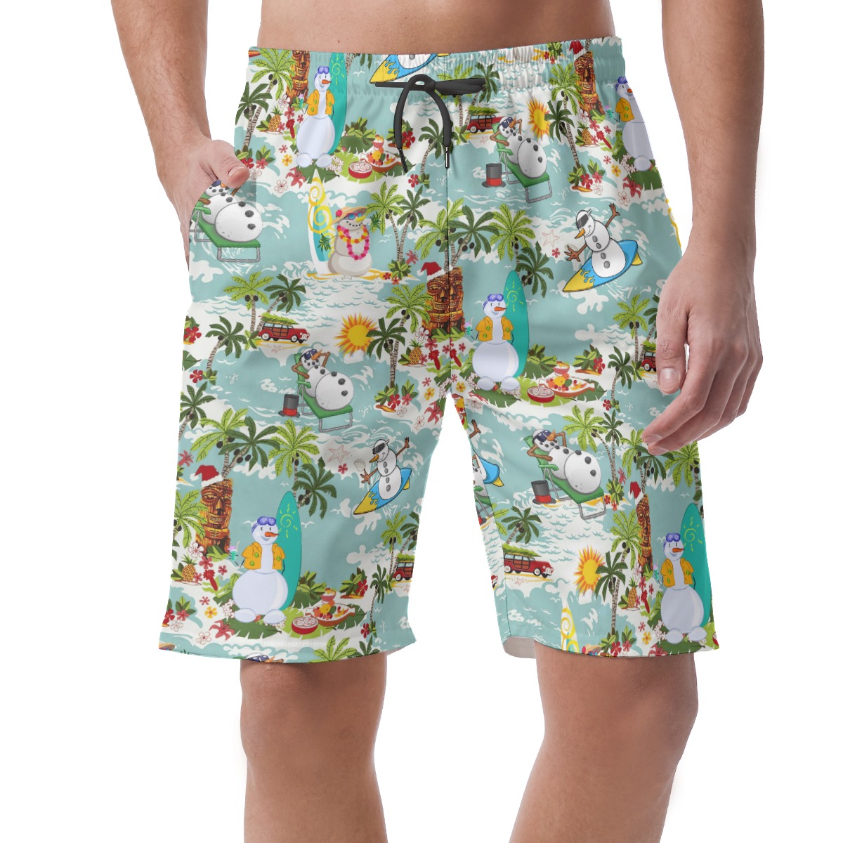Christmas Snowman Surfing Aloha Beach Shorts For Men - variant image 1