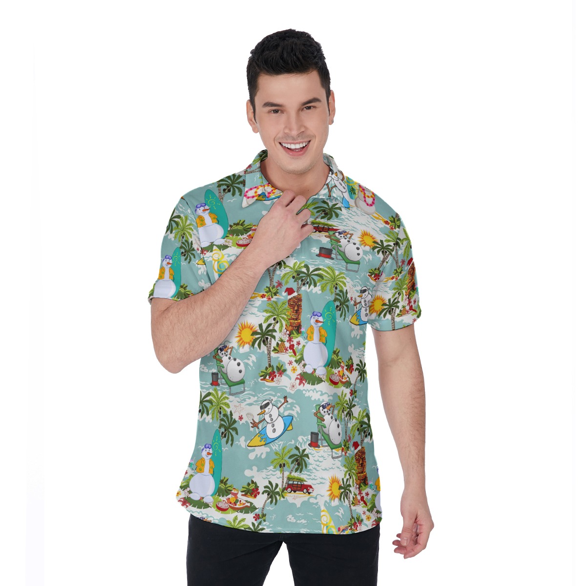 Christmas Snowman On Beach Hawaiian Polo Shirt - variant image 1