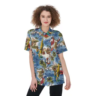 Funny Jesus Surfing Hawaiian Shirt For Women