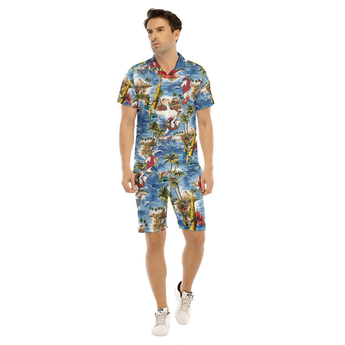 Surfing Jesus Hawaiian Shirt And Shorts For Men - variant image 1