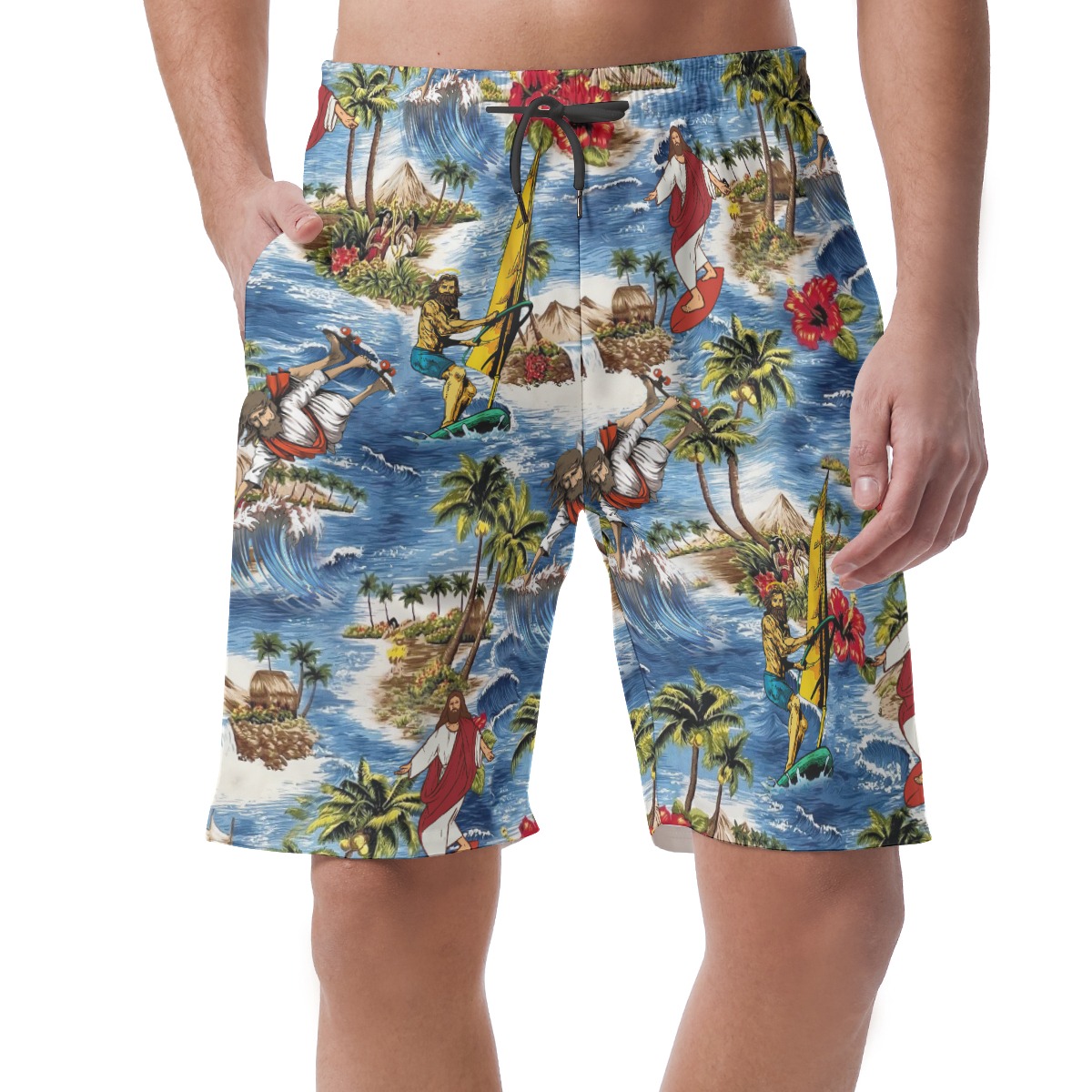 Funny Jesus Hawaiian Beach Shorts For Men - variant image 1