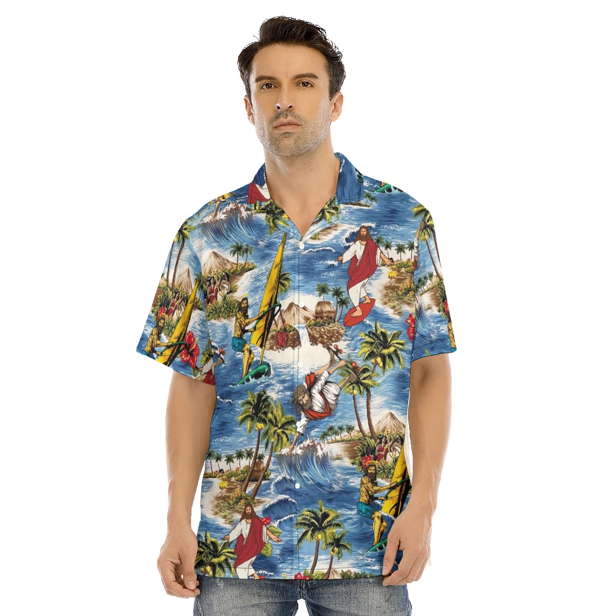 Funny Jesus Surfing Christmas Hawaiian Shirt - variant image 1