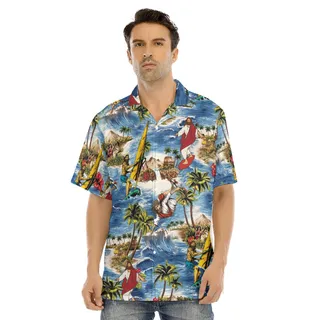 Funny Jesus Surfing Christmas Hawaiian Shirt