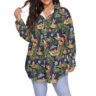 Cute Santa Claus On Beach Hawaiian Plus Size Shirt For Women