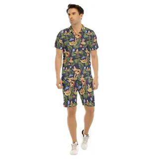 Christmas Santa Claus Tropical Vintage Hawaiian Shirt And Shorts For Men