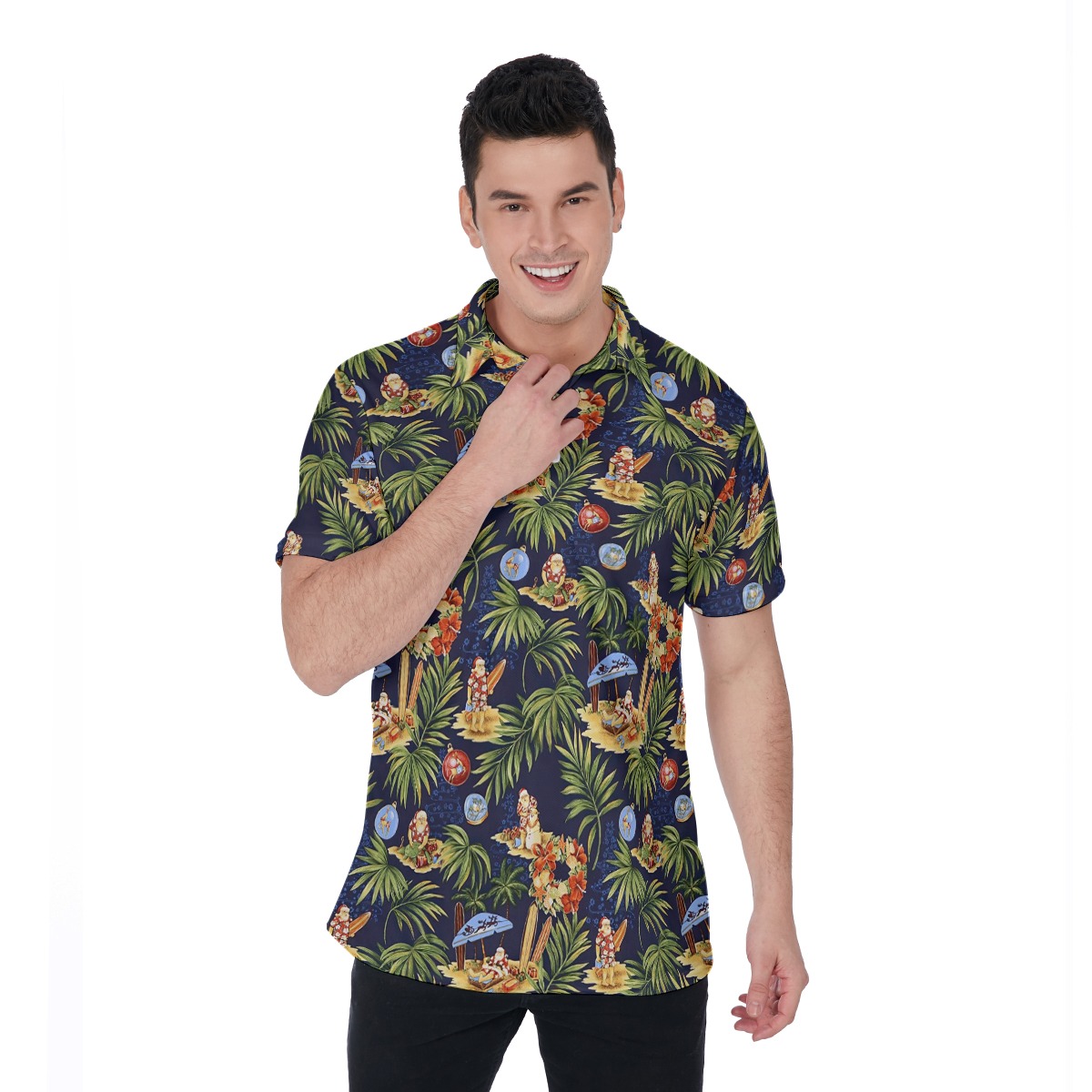 Vintage Santa Christmas Hawaiian Polo Shirt For Men - variant image 1