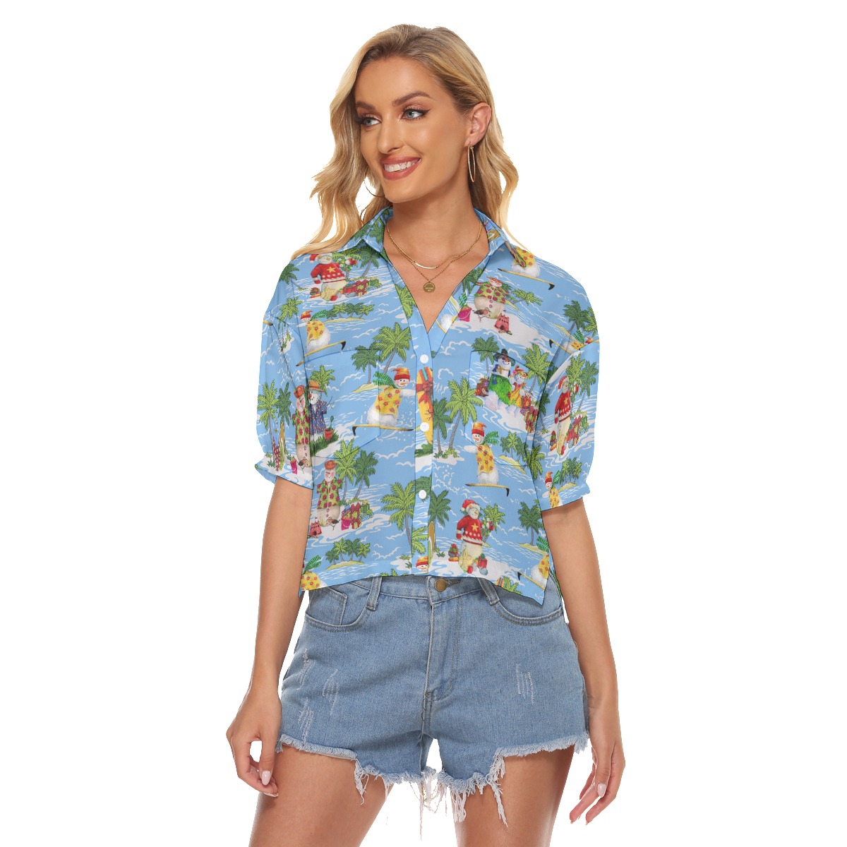 Tropical Christmas Snowman Aloha Crop Top Shirt For Women - variant image 1