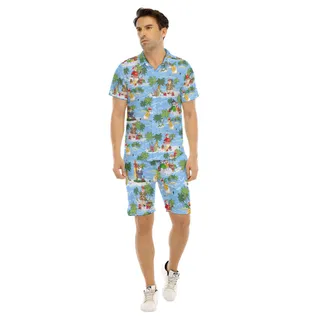 Funny Christmas Snowman On Beach Aloha Shirt And Shorts For Men