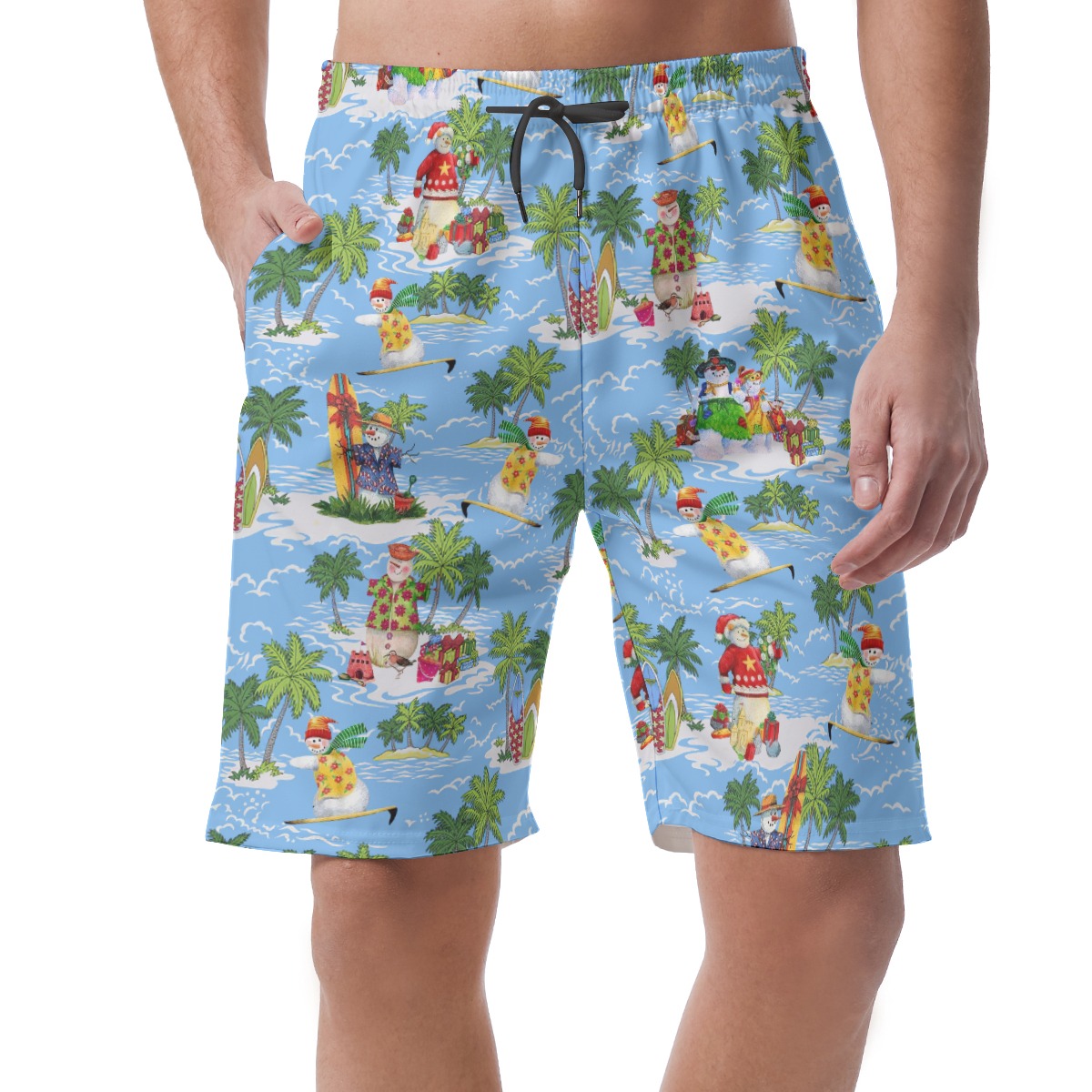 Cute Snowman On Beach Hawaiian Shorts For Men - variant image 1