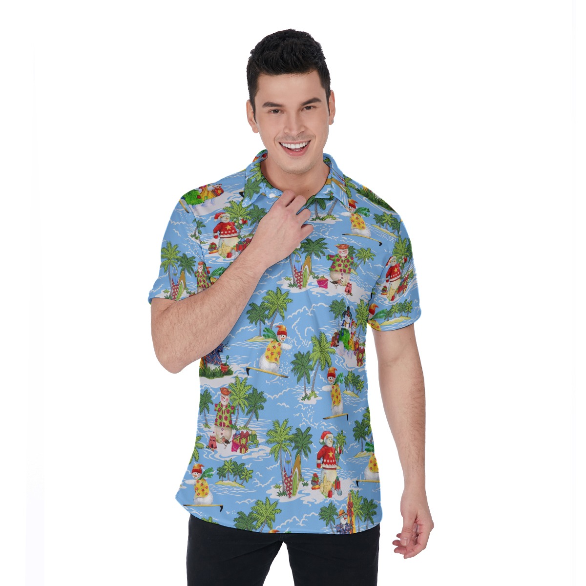 Christmas Snowman Tropical Aloha Polo Shirt For Men - variant image 1