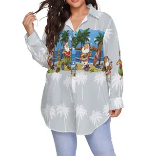 Cute Santa Claus On Beach Plus Size Hawaiian Shirt For Women