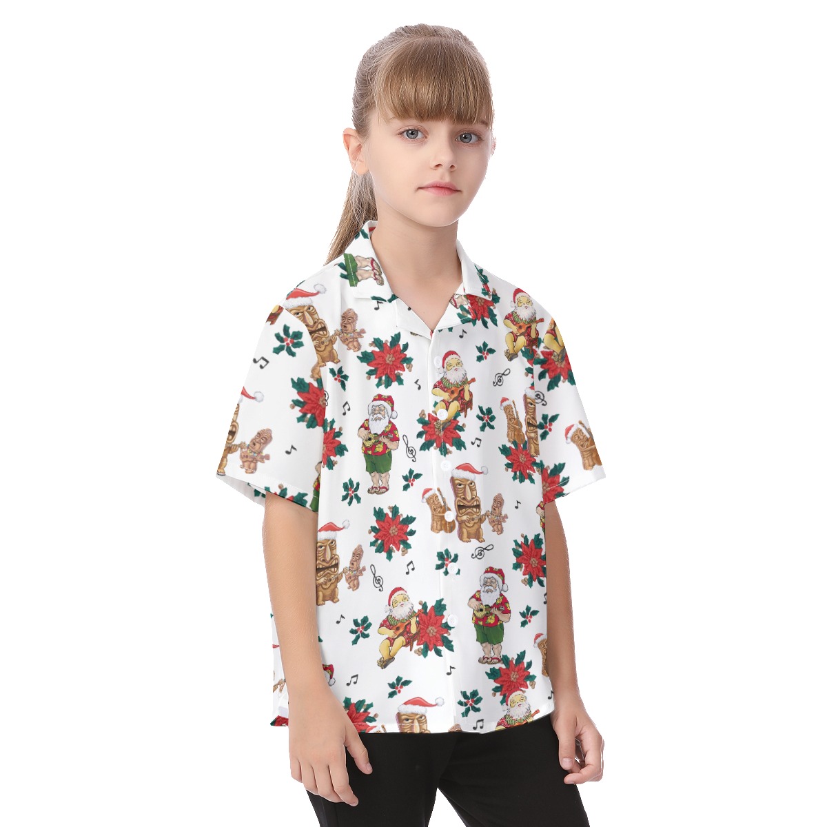 Cute Santa Claus Playing Ukulele Hawaiian Shirt For Kids