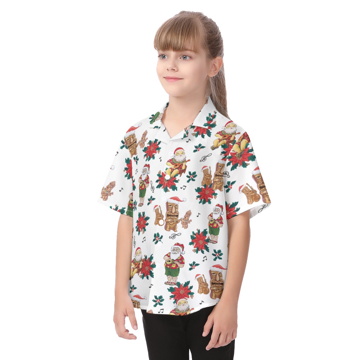 Cute Santa Claus Playing Ukulele Hawaiian Shirt For Kids