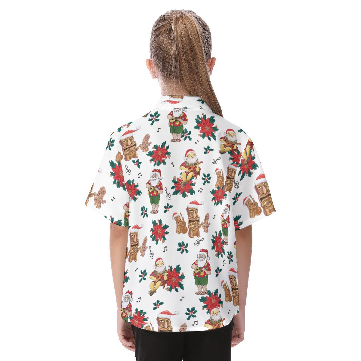 Cute Santa Claus Playing Ukulele Hawaiian Shirt For Kids