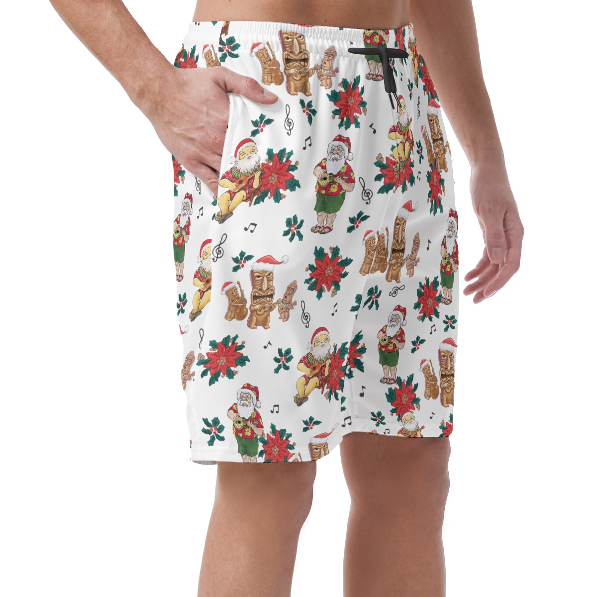 Santa Claus Poinsettia Flowers Hawaiian Beach Shorts For Men