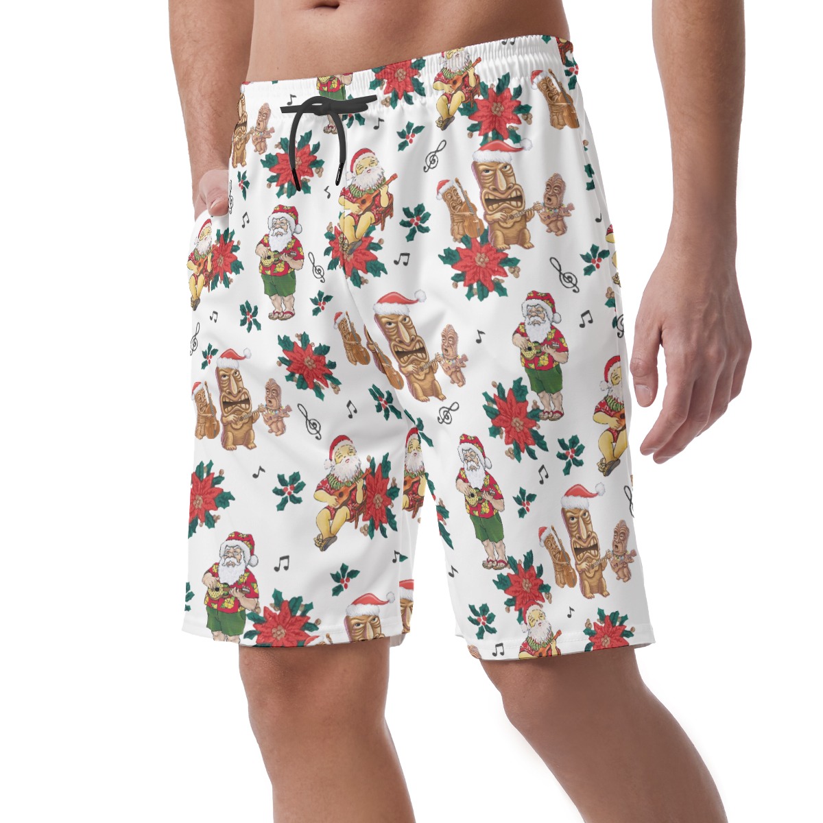 Santa Claus Poinsettia Flowers Hawaiian Beach Shorts For Men