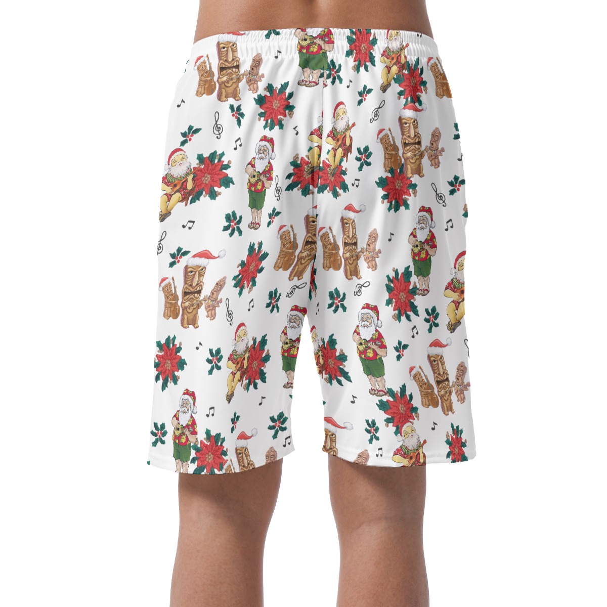Santa Claus Poinsettia Flowers Hawaiian Beach Shorts For Men