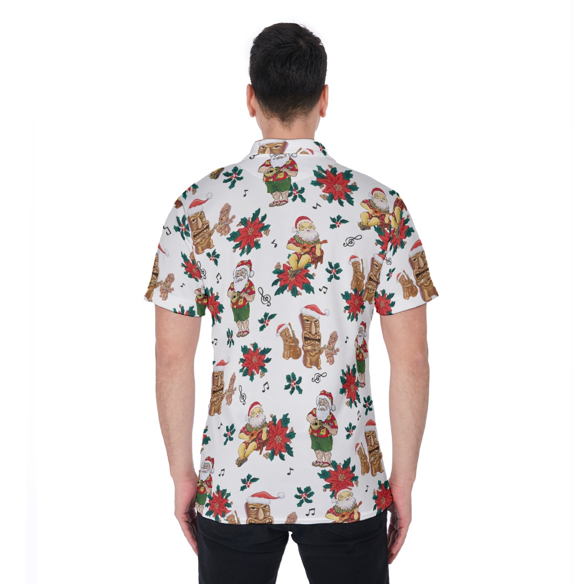 Tiki And Santa Playing Ukulele Aloha Polo Shirt