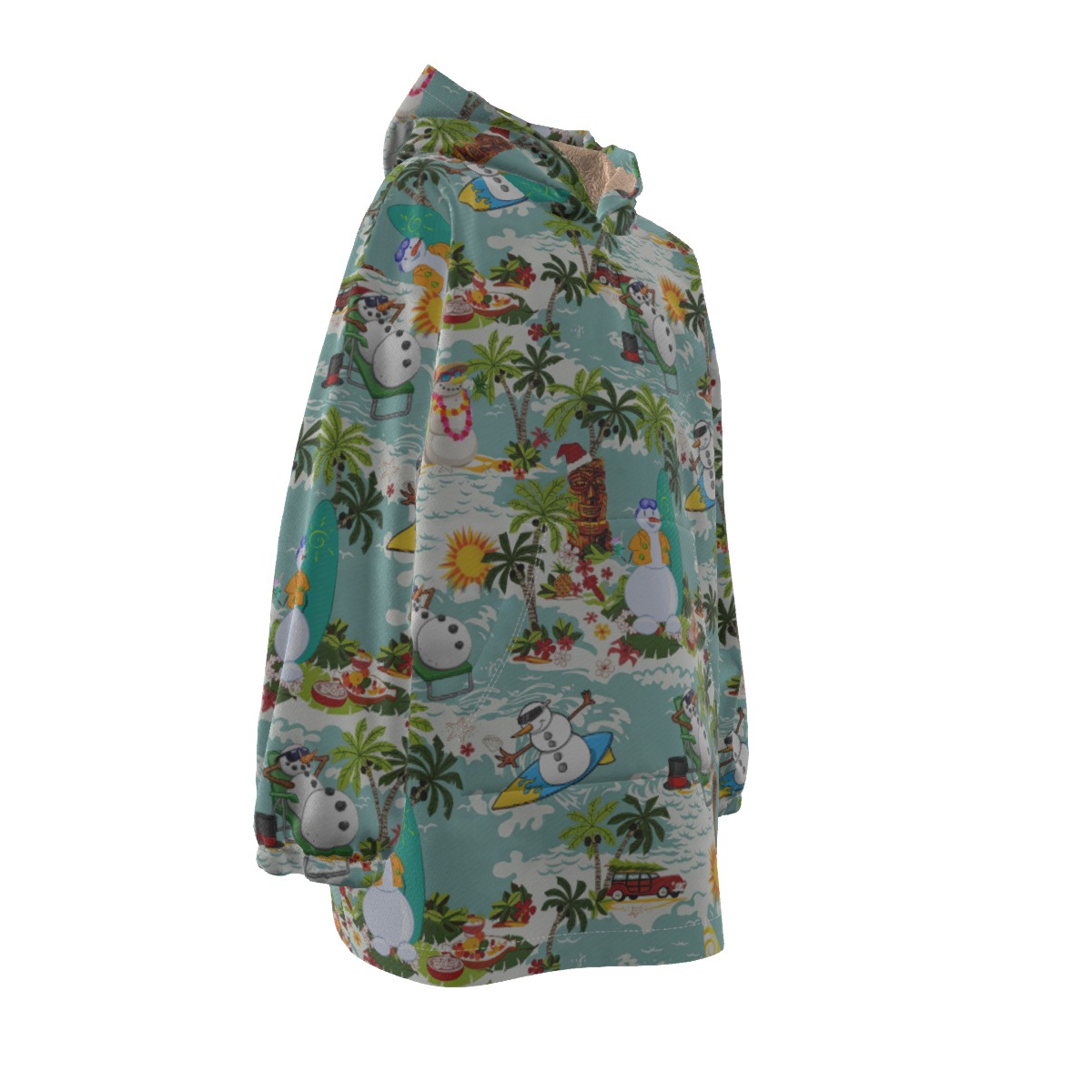 Cute Snowman Surfing Hawaiian Hoodie Blanket For Kids