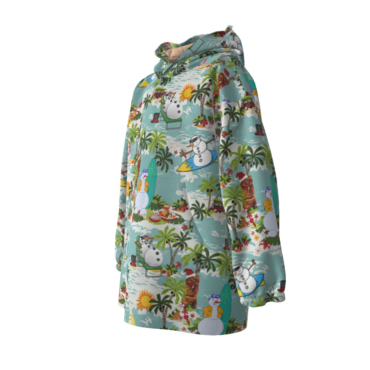 Cute Snowman Surfing Hawaiian Hoodie Blanket For Kids