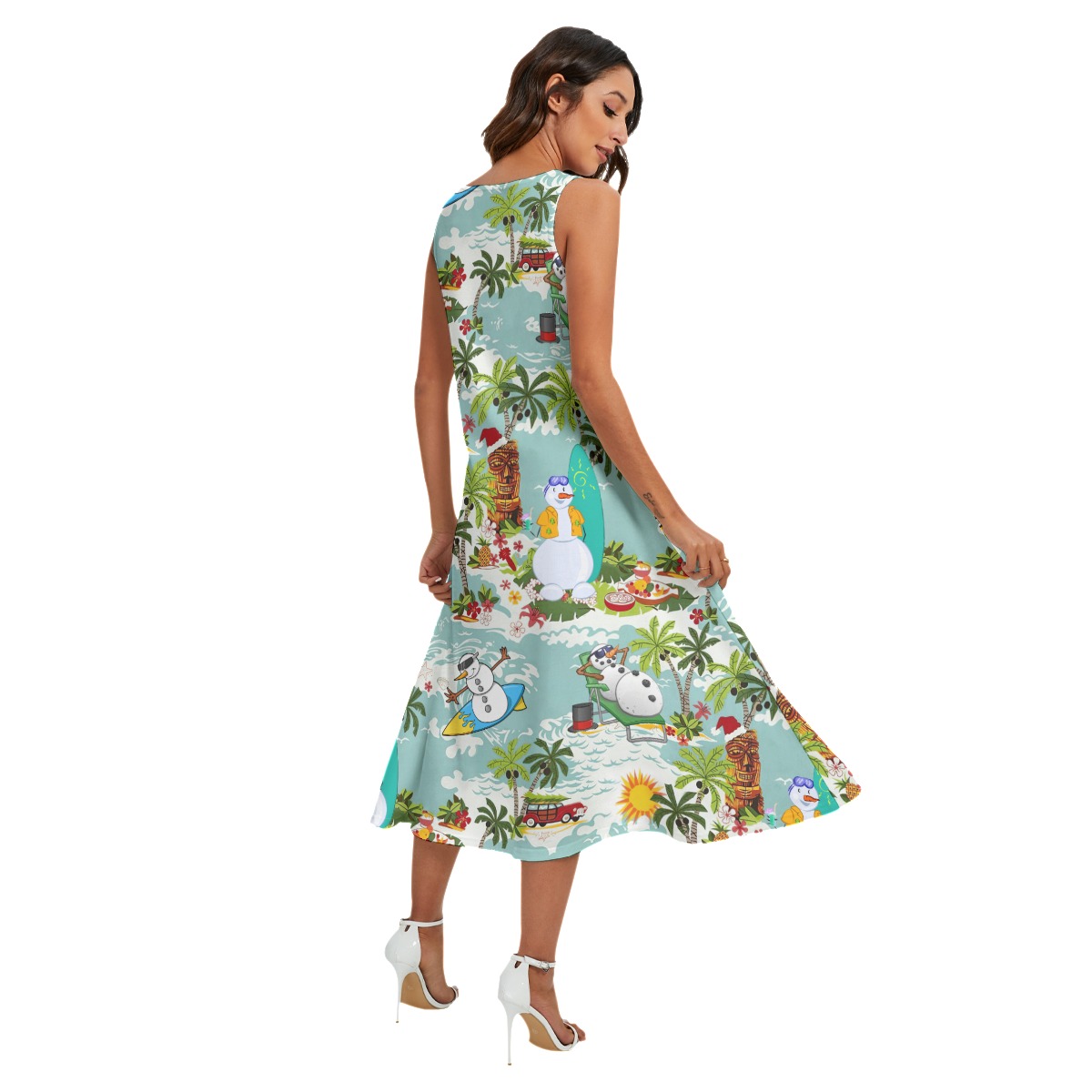 Snowman Surfing Christmas Hawaiian Long Dress For Women