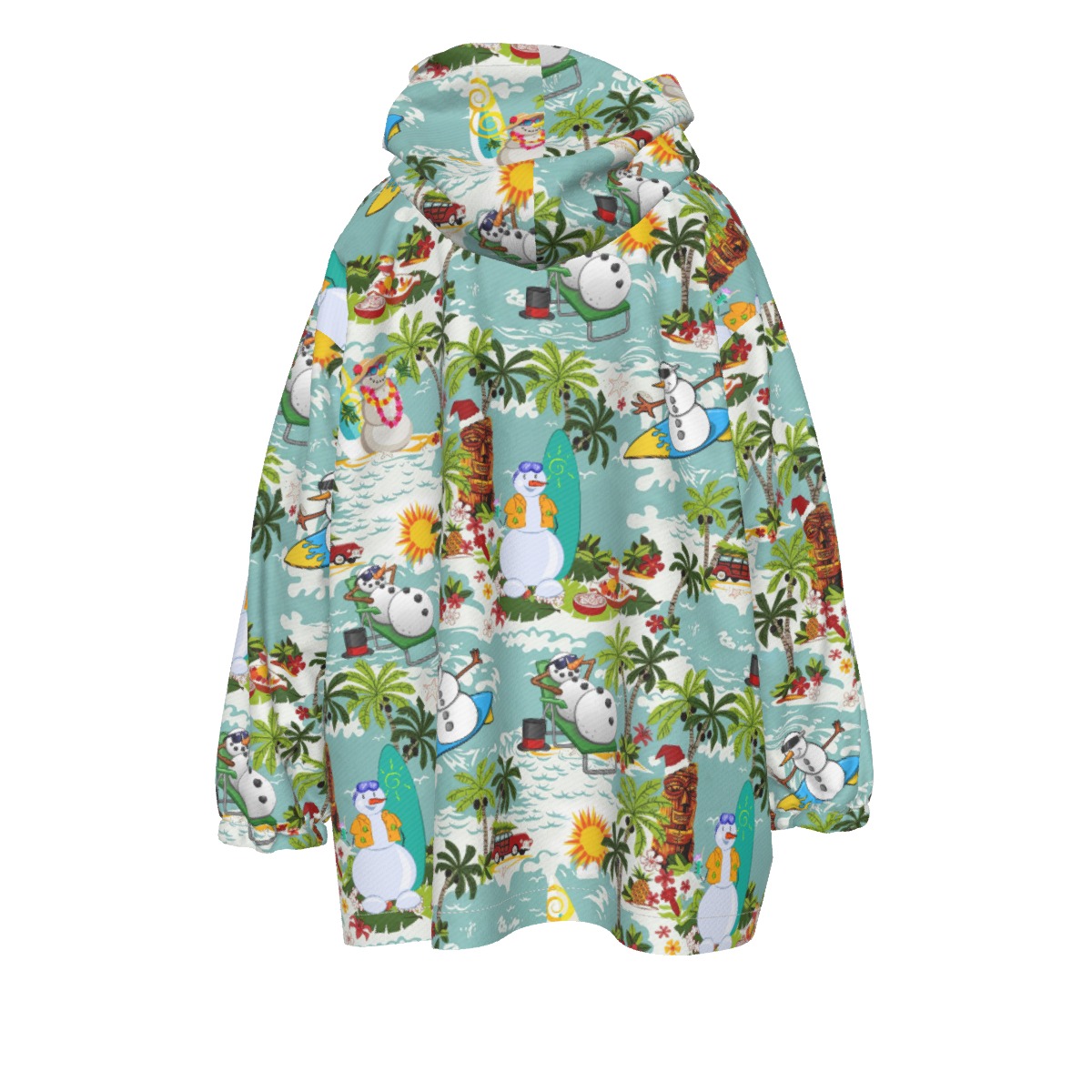 Cute Snowman Surfing Hawaiian Hoodie Blanket For Kids