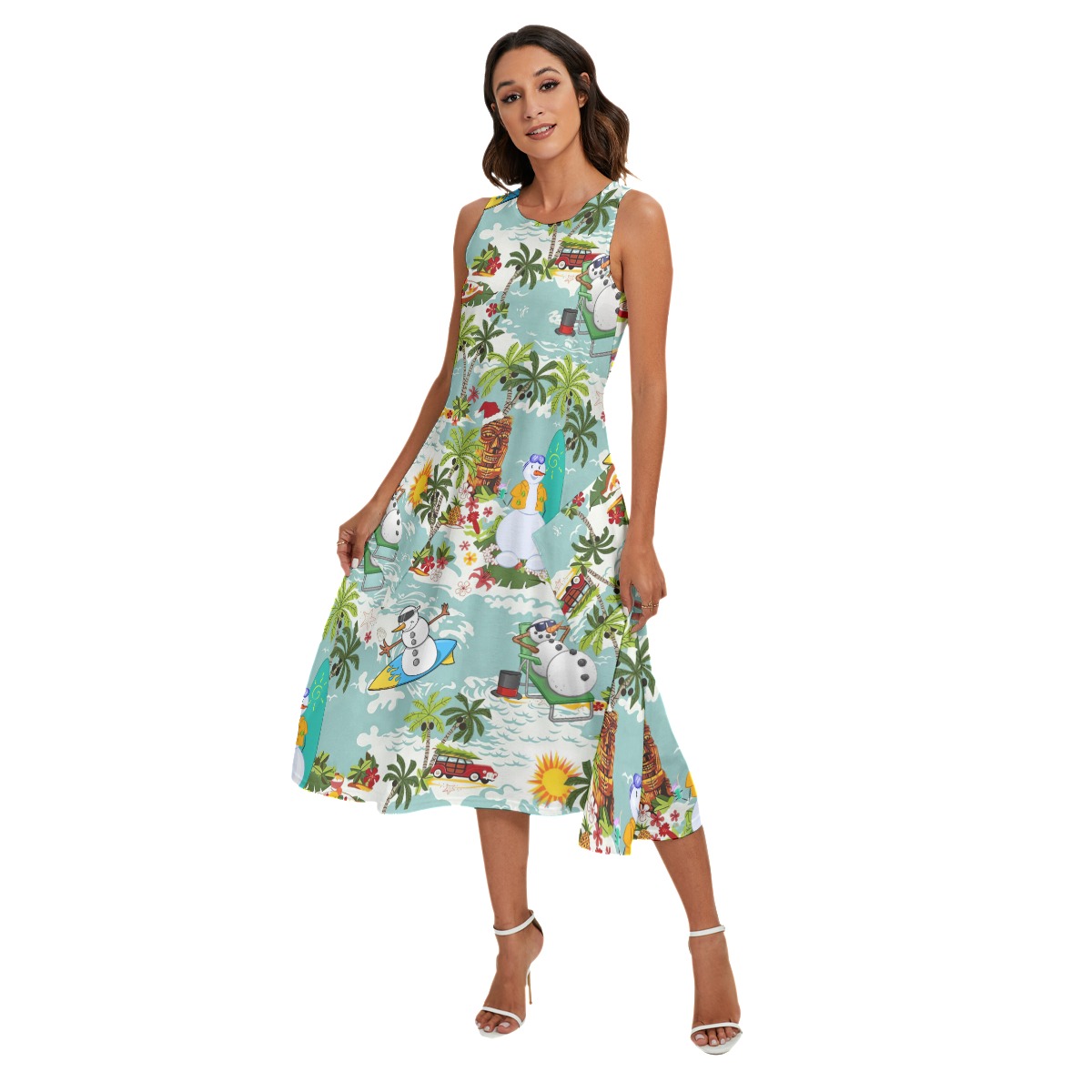Snowman Surfing Christmas Hawaiian Long Dress For Women