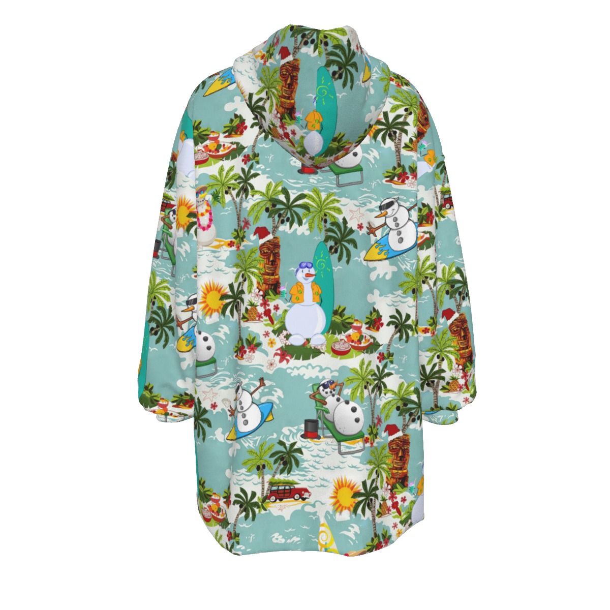Christmas Snowman Surfing Cozy Hawaiian Hoodie Blanket For Women