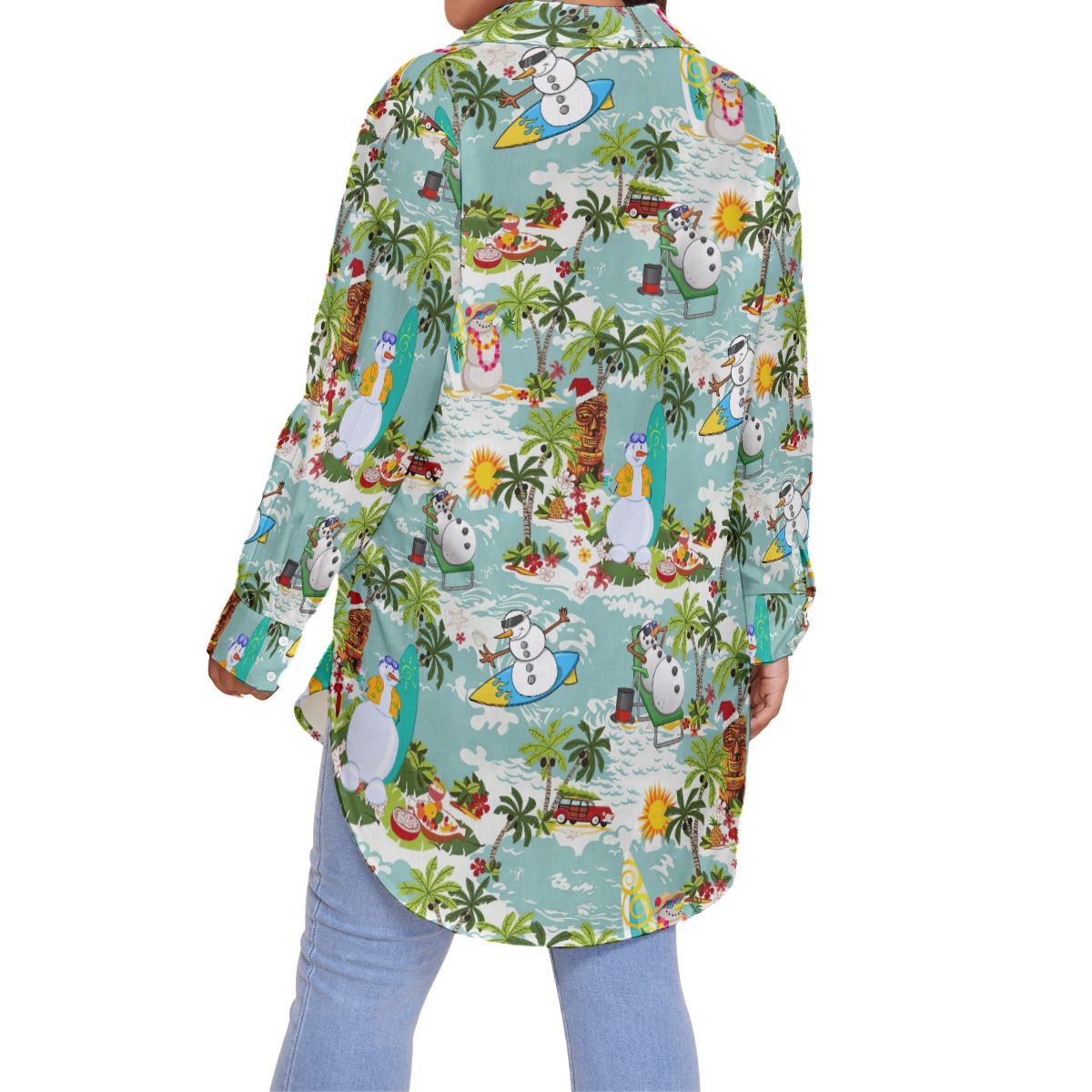 Christmas Snowman Tropical Hawaiian Plus Size Shirt For Women