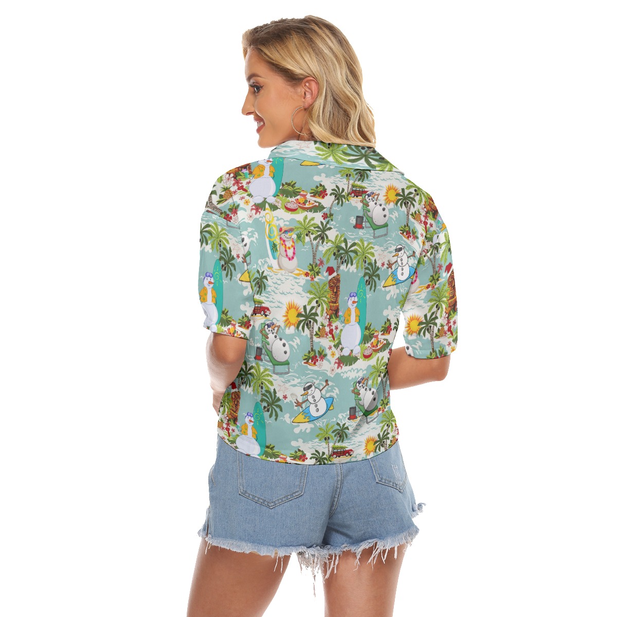 Christmas Snowman Tropical Hawaiian Crop Top Shirt For Women