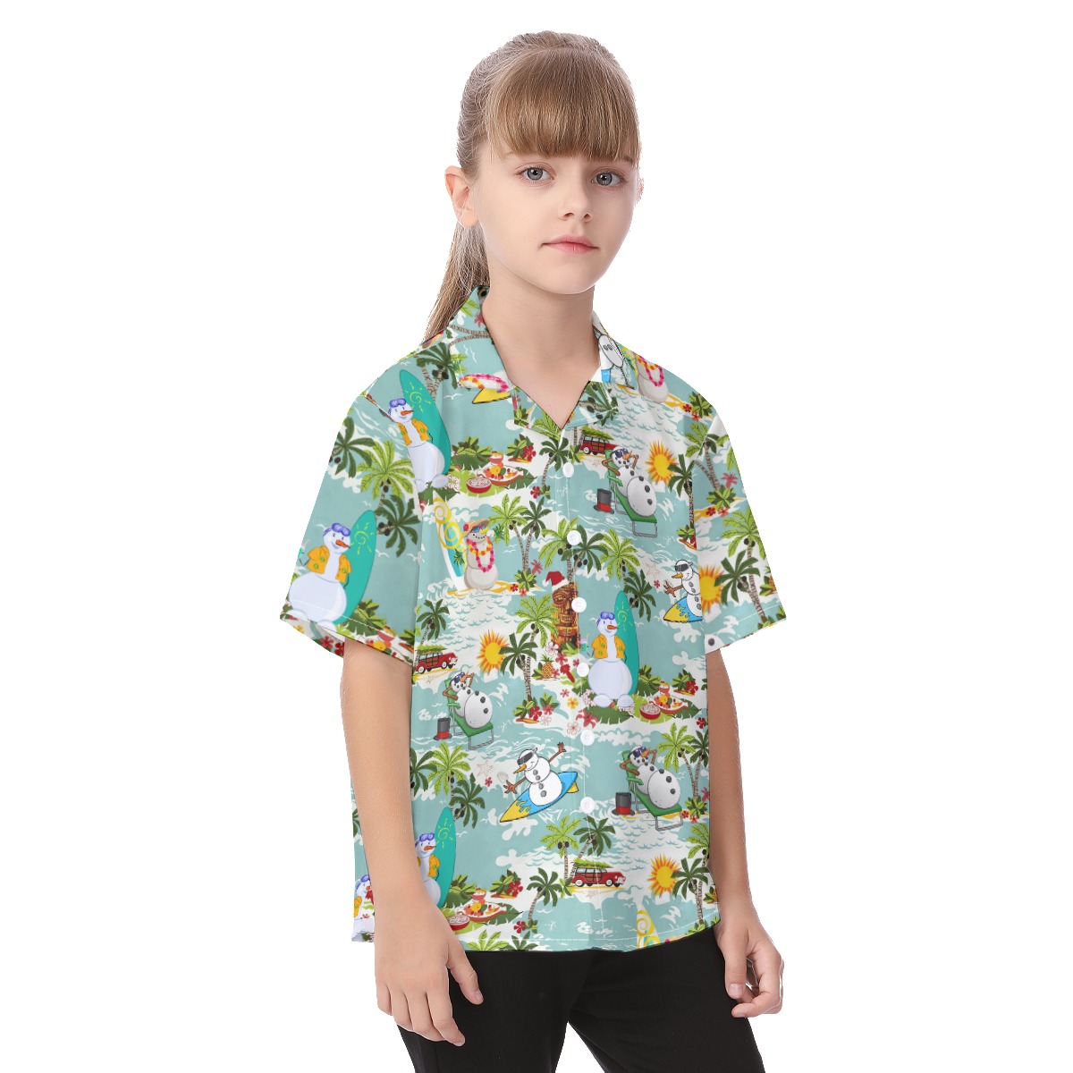 Cute Snowman Surfing Christmas Hawaiian Shirt For Kids
