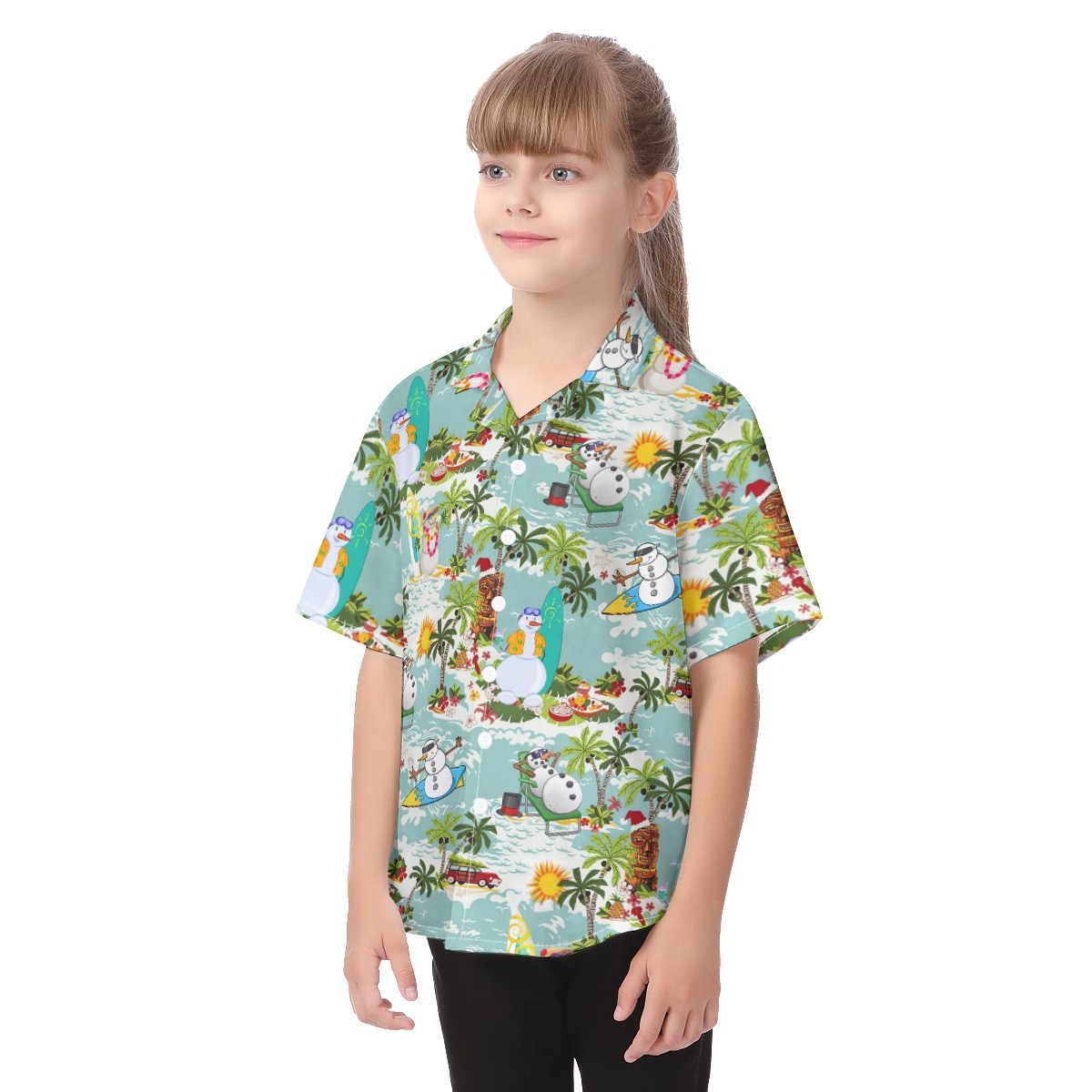 Cute Snowman Surfing Christmas Hawaiian Shirt For Kids
