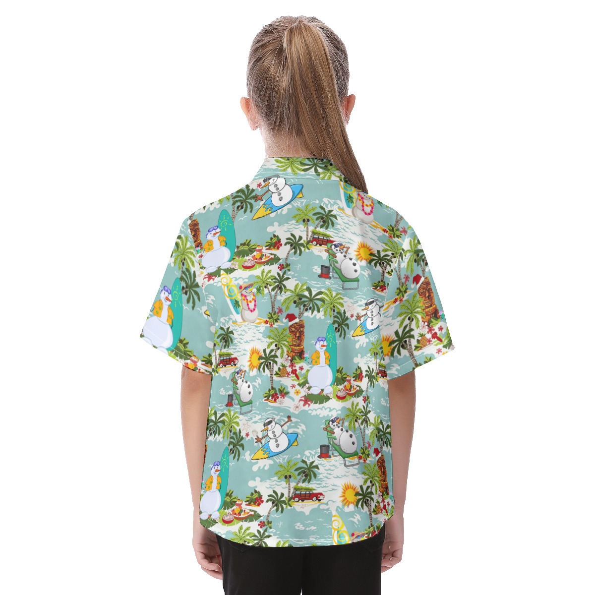 Cute Snowman Surfing Christmas Hawaiian Shirt For Kids