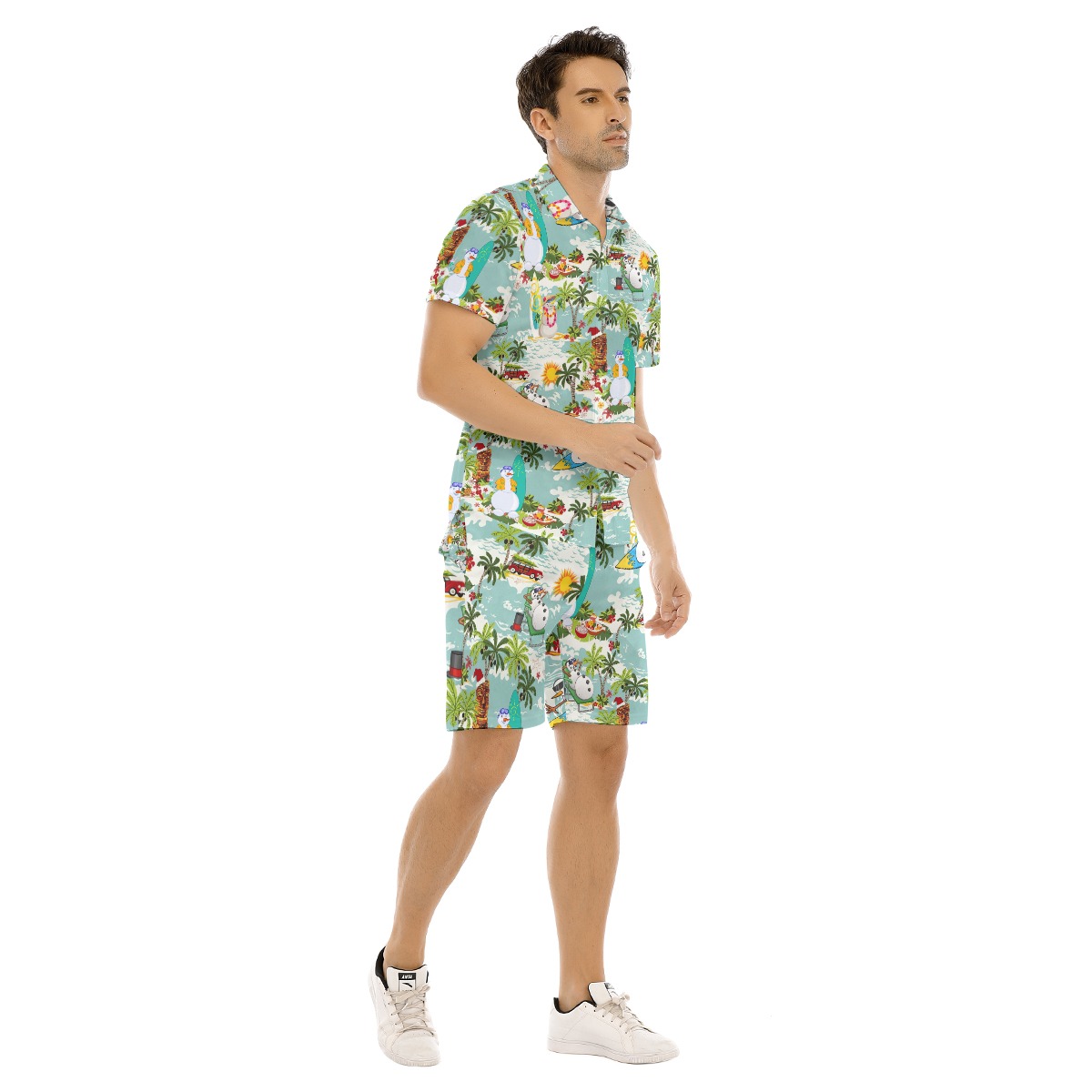 Snowman Surfing Tropical Hawaiian Shirt And Shorts For Men