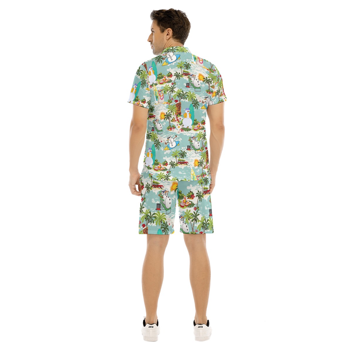 Snowman Surfing Tropical Hawaiian Shirt And Shorts For Men