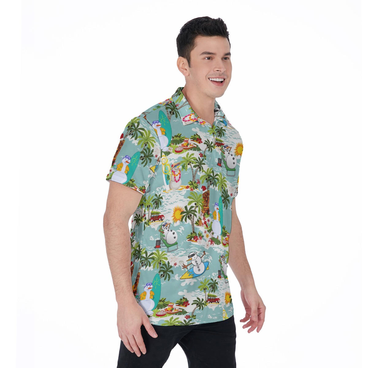 Christmas Snowman On Beach Hawaiian Polo Shirt