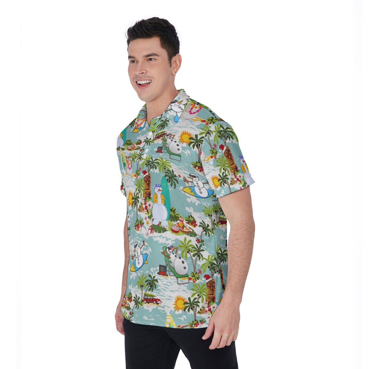 Christmas Snowman On Beach Hawaiian Polo Shirt