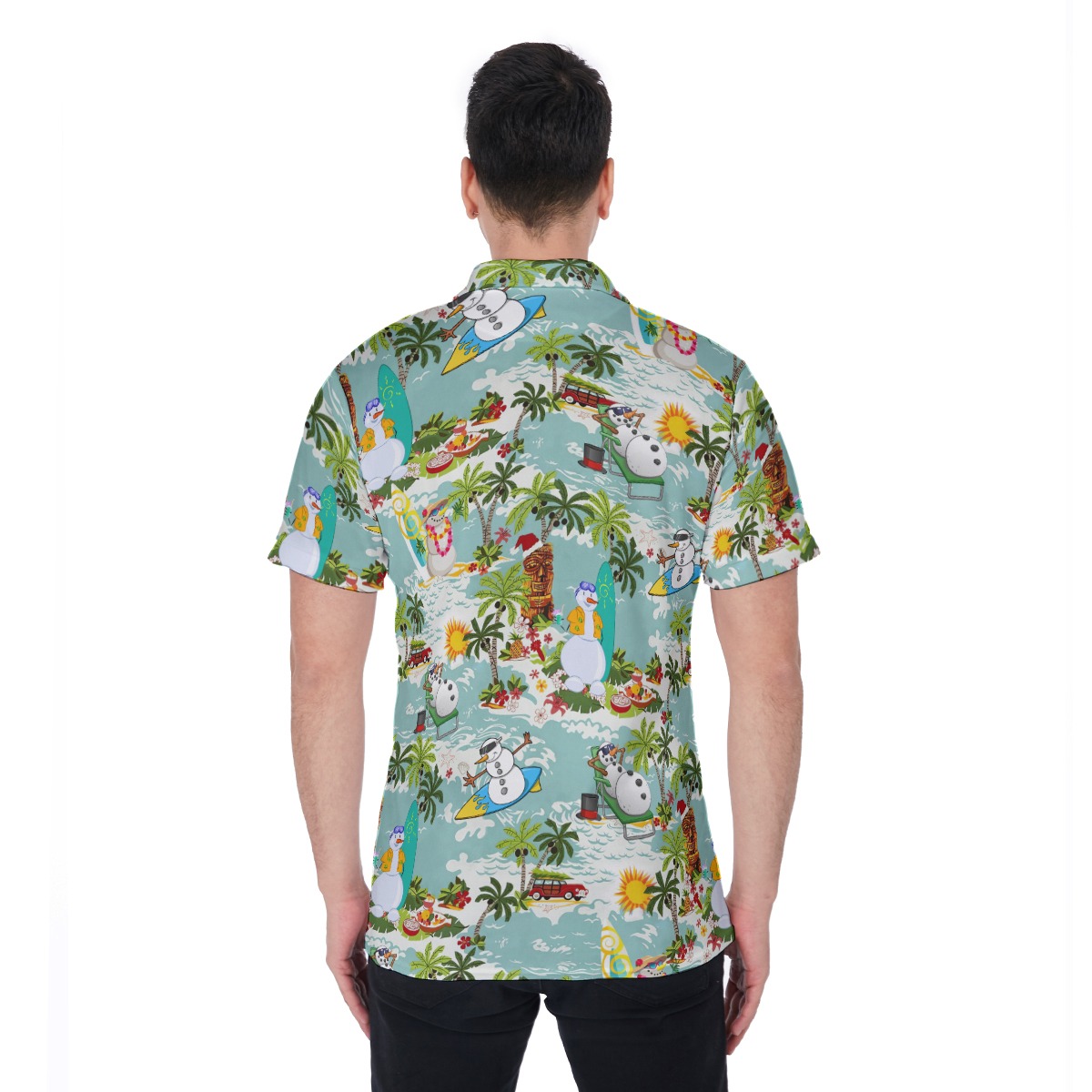 Christmas Snowman On Beach Hawaiian Polo Shirt