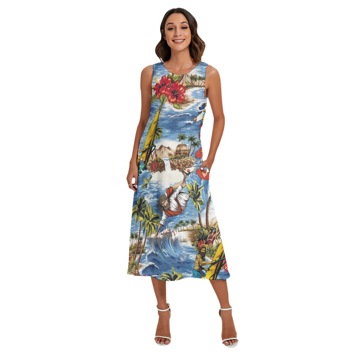 Jesus Surfing Hawaiian Long Dress For Women