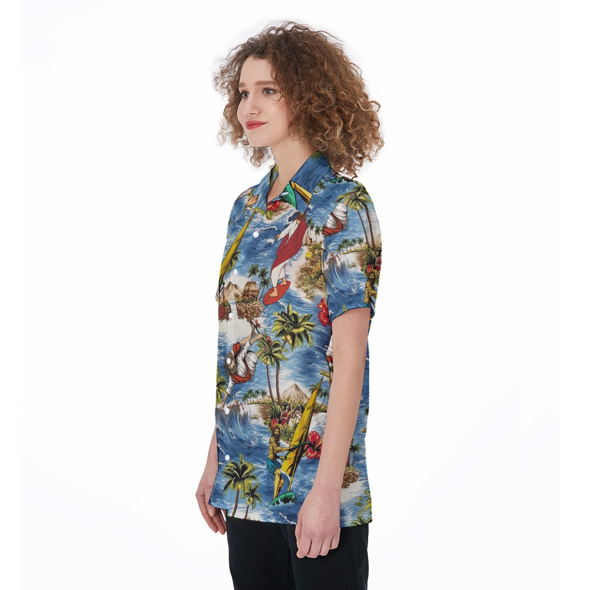 Funny Jesus Surfing Hawaiian Shirt For Women