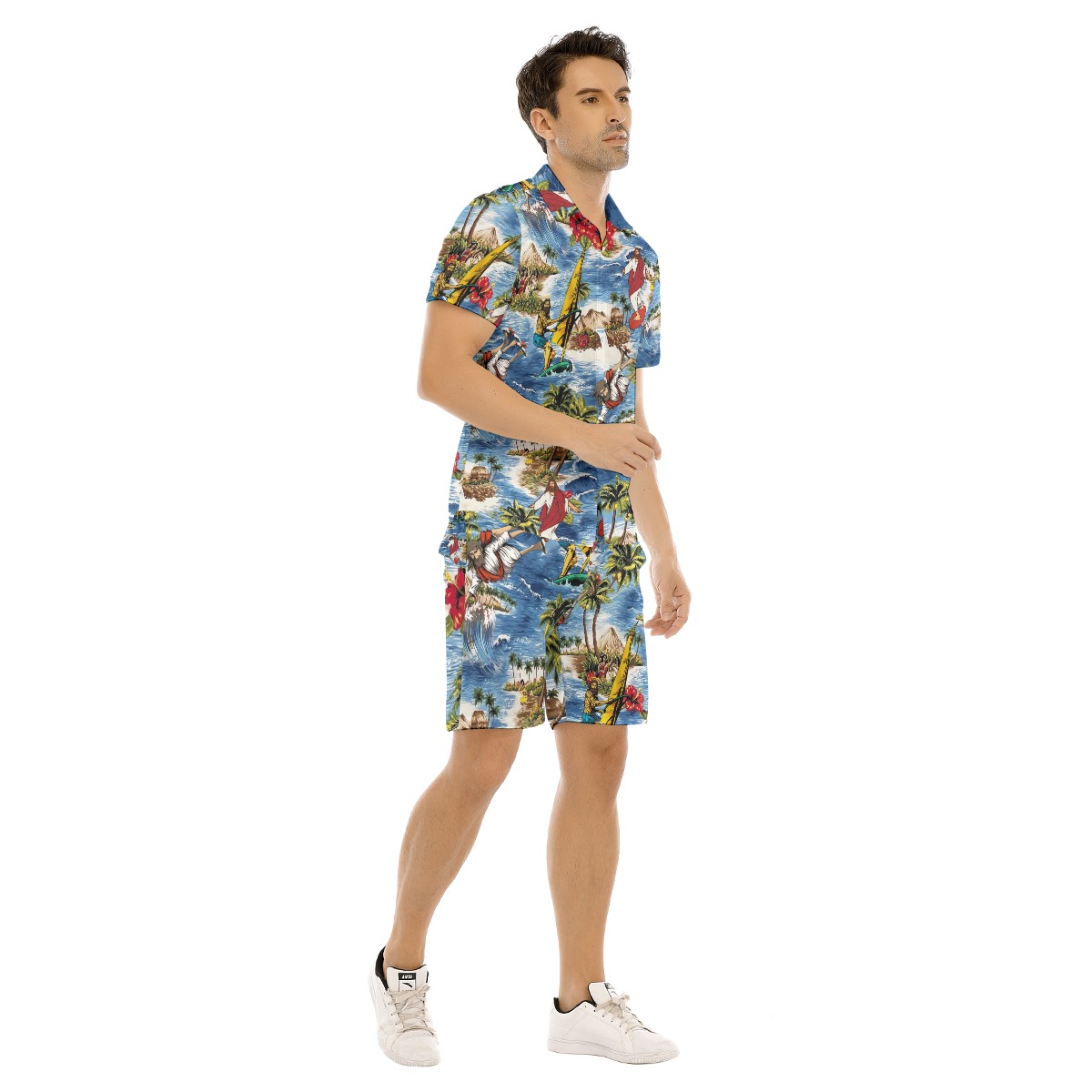 Surfing Jesus Hawaiian Shirt And Shorts For Men
